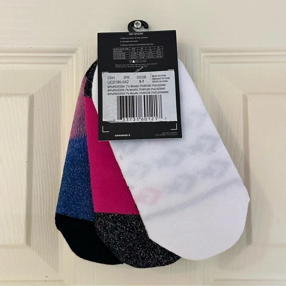 NWT Converse Glitter No Show Socks Pack of Three